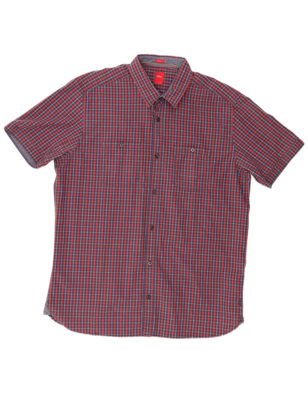 S.Oliver Mens Short Sleeve Regular Fit Shirt XL Red Check Cotton