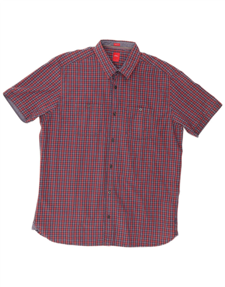 S.Oliver Mens Short Sleeve Regular Fit Shirt XL Red Check Cotton