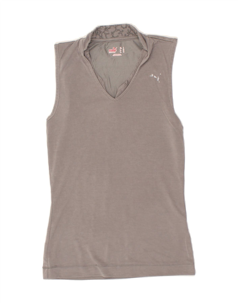 PUMA Womens Sleeveless Polo Shirt UK 10 Small Grey | Vintage Puma | Thrift | Second-Hand Puma | Used Clothing | Messina Hembry 