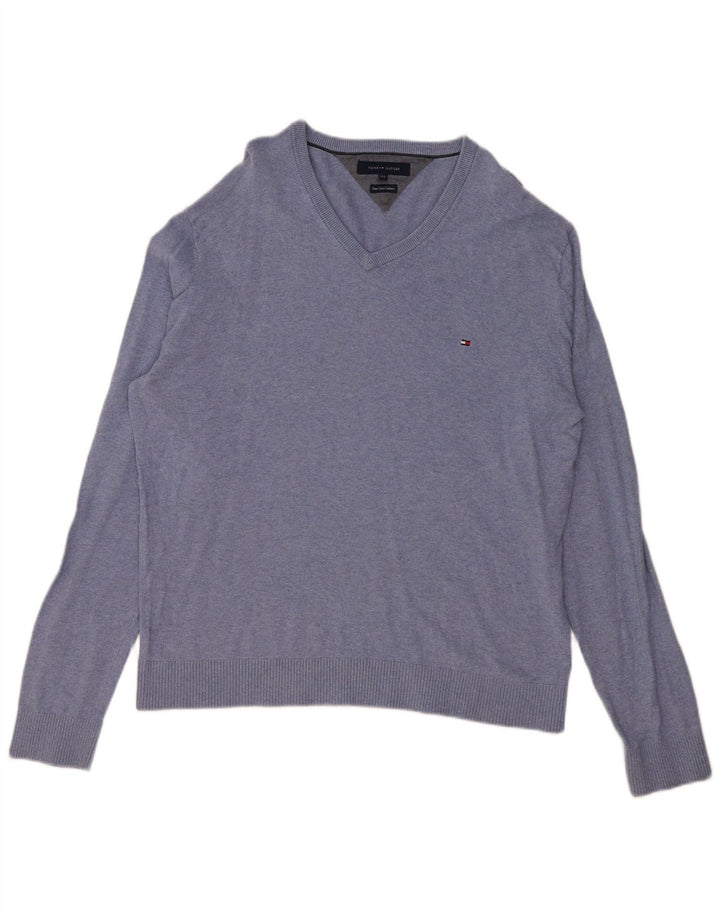 TOMMY HILFIGER Mens V-Neck Jumper Sweater 2XL Blue Cotton