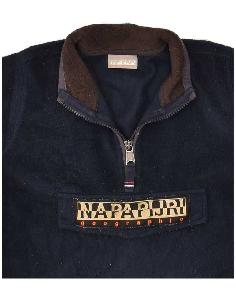 NAPAPIJRI Boys Graphic Zip Neck Fleece Jumper 7-8 Years Navy Blue | Vintage Napapijri | Thrift | Second-Hand Napapijri | Used Clothing | Messina Hembry 