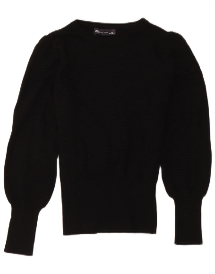 Marks & Spencer Womens Crew Neck Jumper Sweater UK 10 Small Black Classic