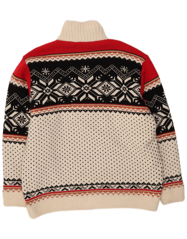 Vintage Mens Zip Neck Jumper Sweater 2XL Off White Fair Isle
