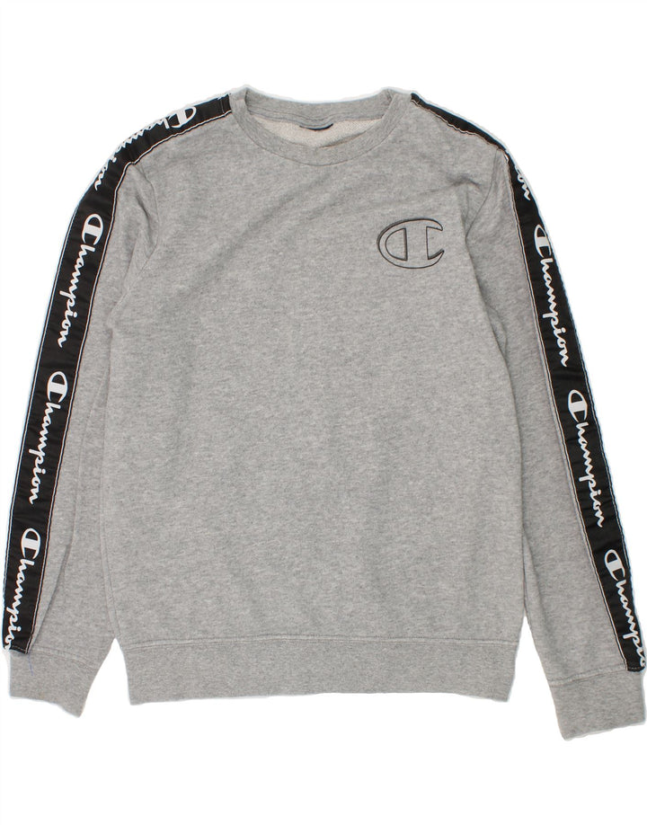 CHAMPION Boys Graphic Sweatshirt Jumper 8-9 Years Grey Colourblock Cotton Vintage Champion and Second-Hand Champion from Messina Hembry 