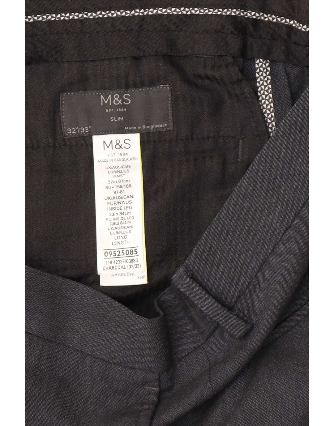 Marks & Spencer Mens Slim Chino Trousers W32 L33 Grey Polyester