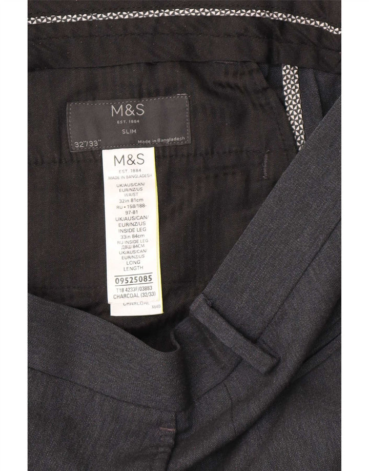 Marks & Spencer Mens Slim Chino Trousers W32 L33 Grey Polyester