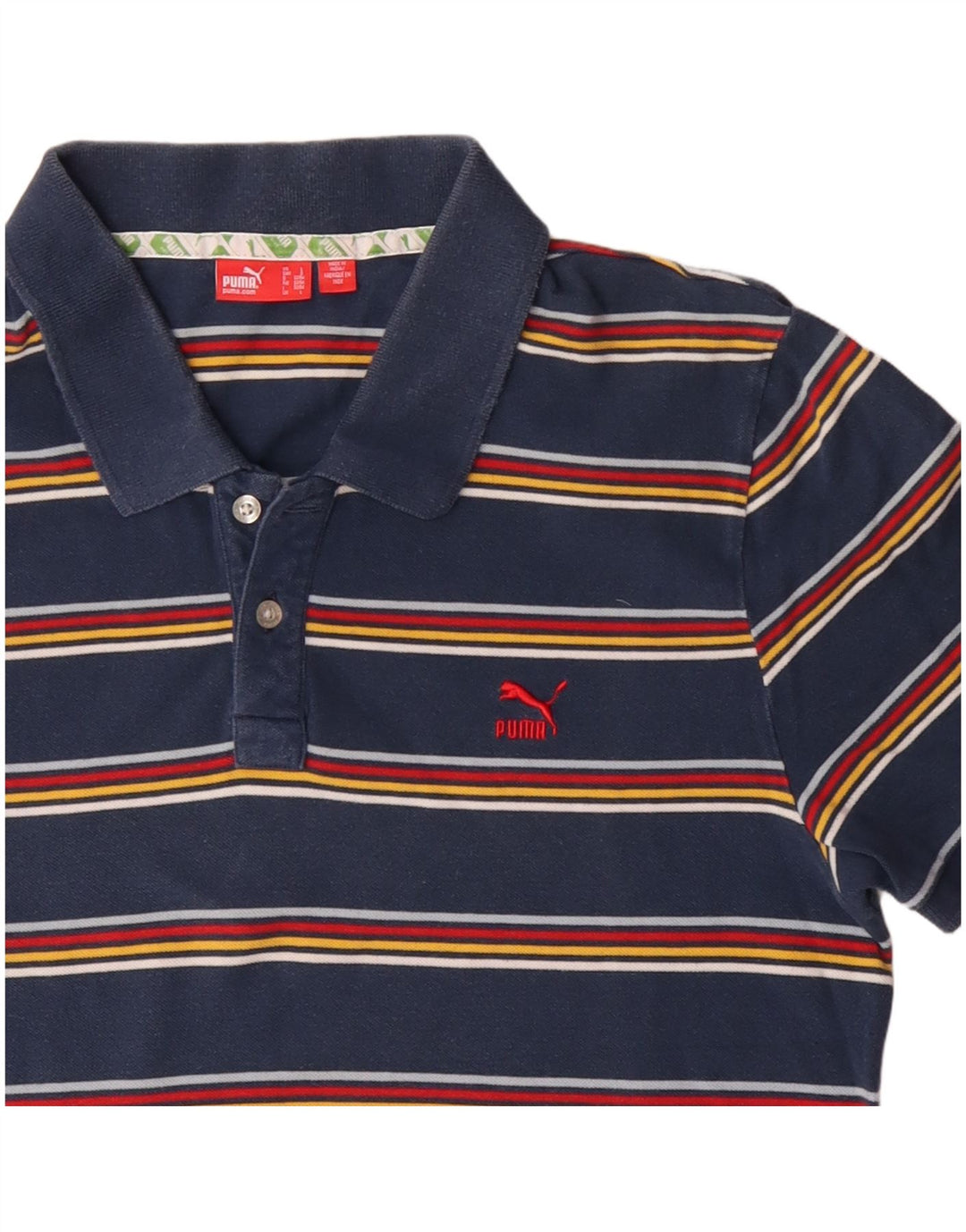 Puma Mens Polo Shirt Large Navy Blue Striped Cotton