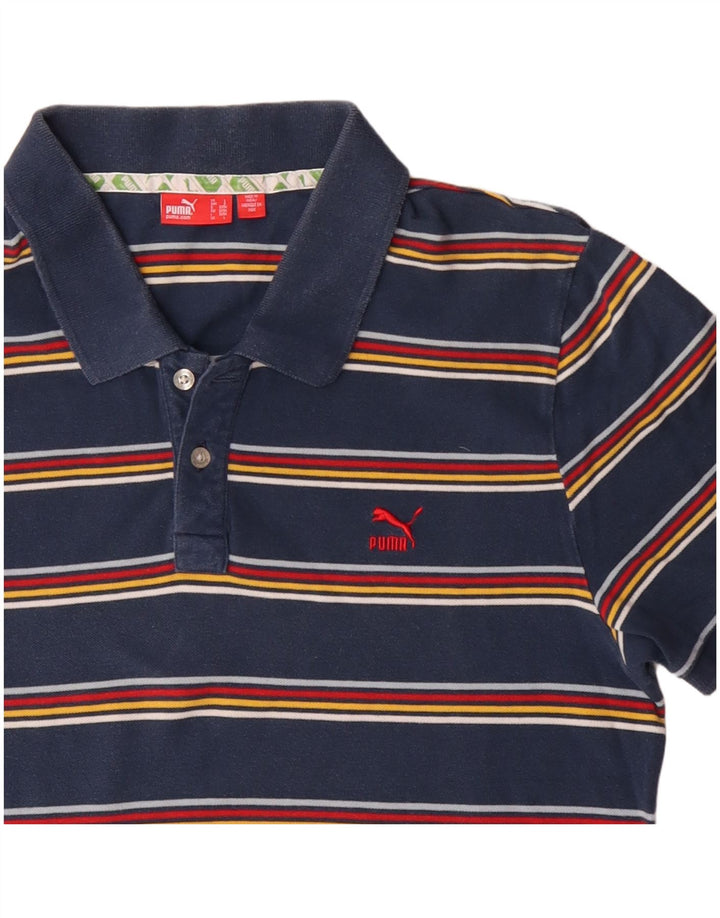 Puma Mens Polo Shirt Large Navy Blue Striped Cotton