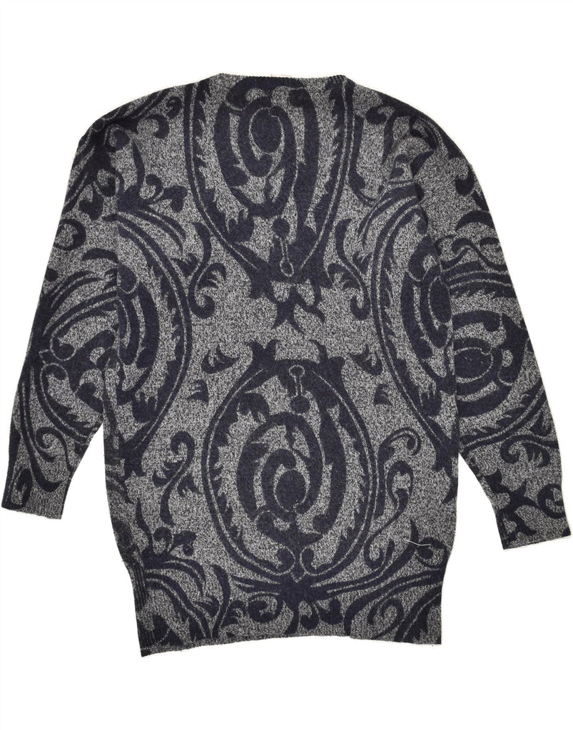 MONDI Womens Crew Neck Jumper Sweater EU 42 Large Grey Paisley Wool | Vintage Mondi | Thrift | Second-Hand Mondi | Used Clothing | Messina Hembry 