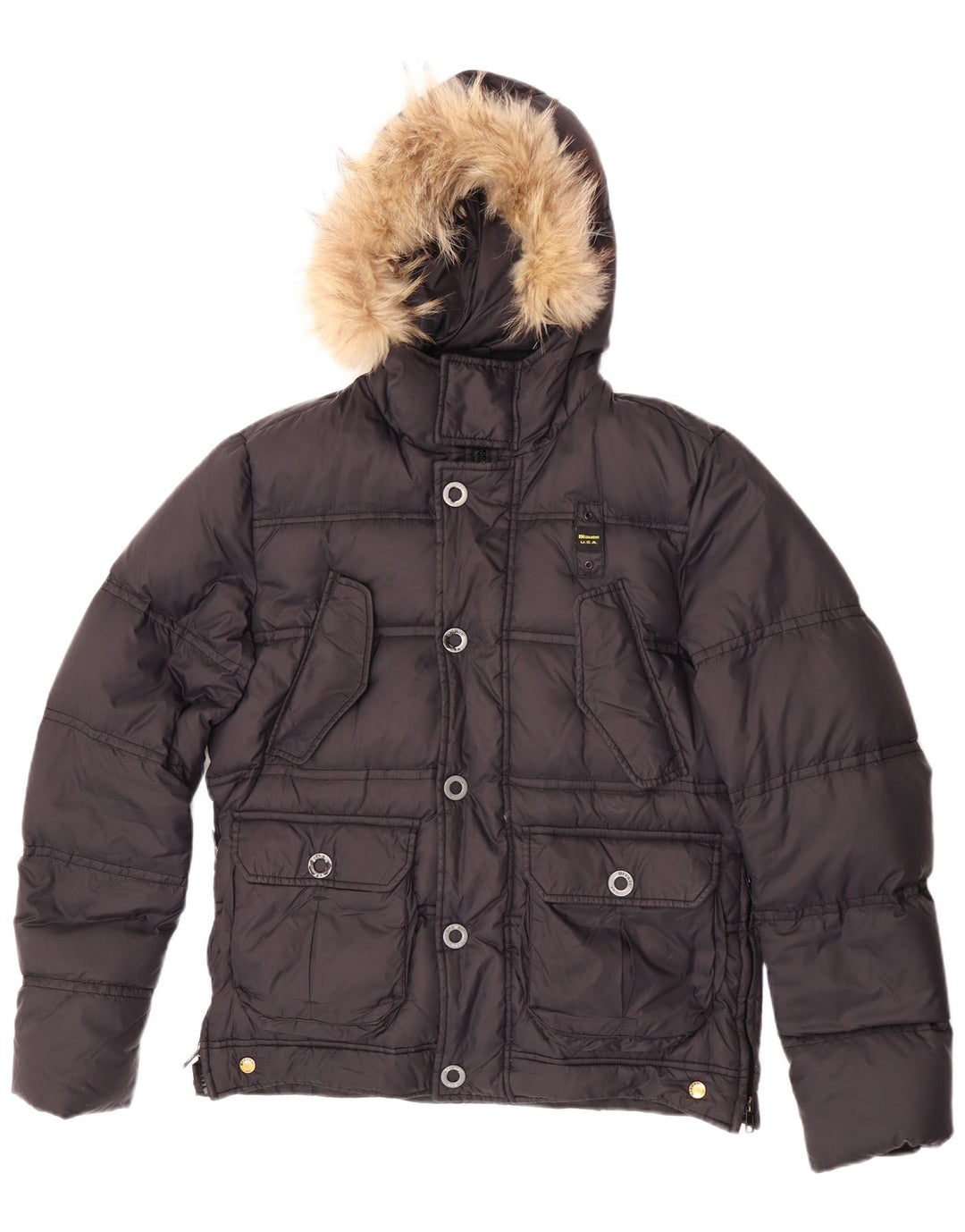 Blauer Mens Hooded Padded Jacket UK 38 Medium Black Nylon