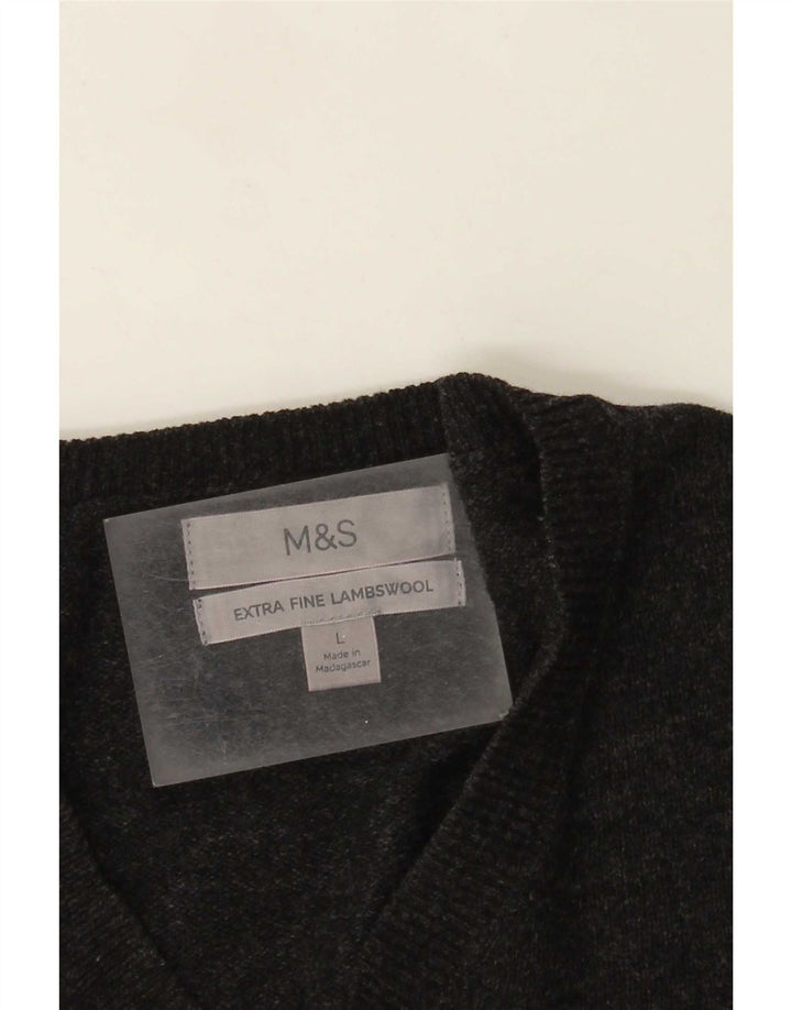 Zara Mens V-Neck Jumper Sweater Large Grey Lambswool