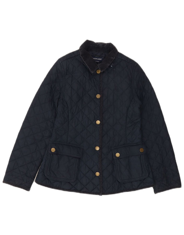 RALPH LAUREN Girls Quilted Jacket 8-9 Years Medium Navy Blue Polyester