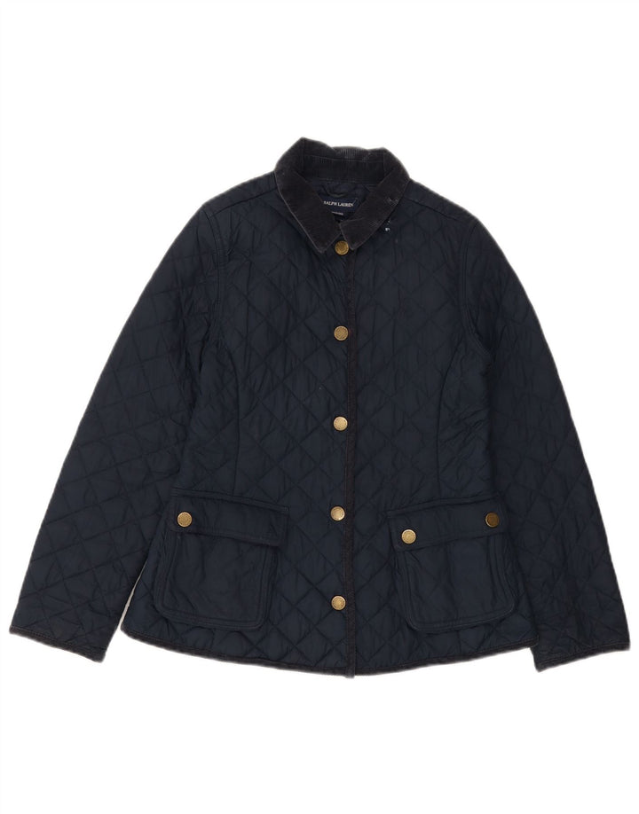 RALPH LAUREN Girls Quilted Jacket 8-9 Years Medium Navy Blue Polyester