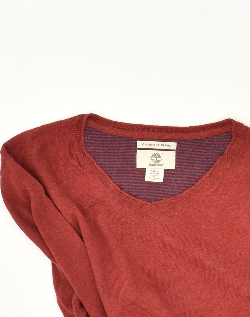 TIMBERLAND Mens Slim Fit V-Neck Jumper Sweater Medium Maroon Cotton | Vintage Timberland | Thrift | Second-Hand Timberland | Used Clothing | Messina Hembry 