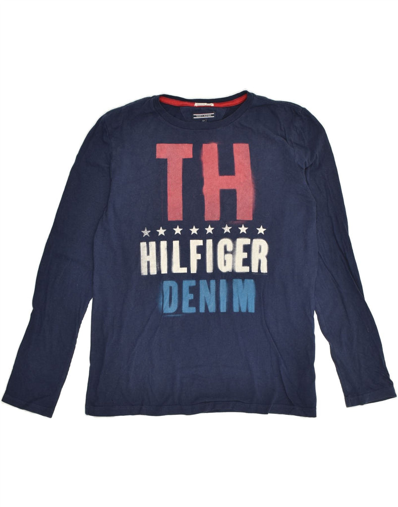 TOMMY HILFIGER Boys Graphic Top Long Sleeve 13-14 Years Navy Blue Cotton | Vintage Tommy Hilfiger | Thrift | Second-Hand Tommy Hilfiger | Used Clothing | Messina Hembry 