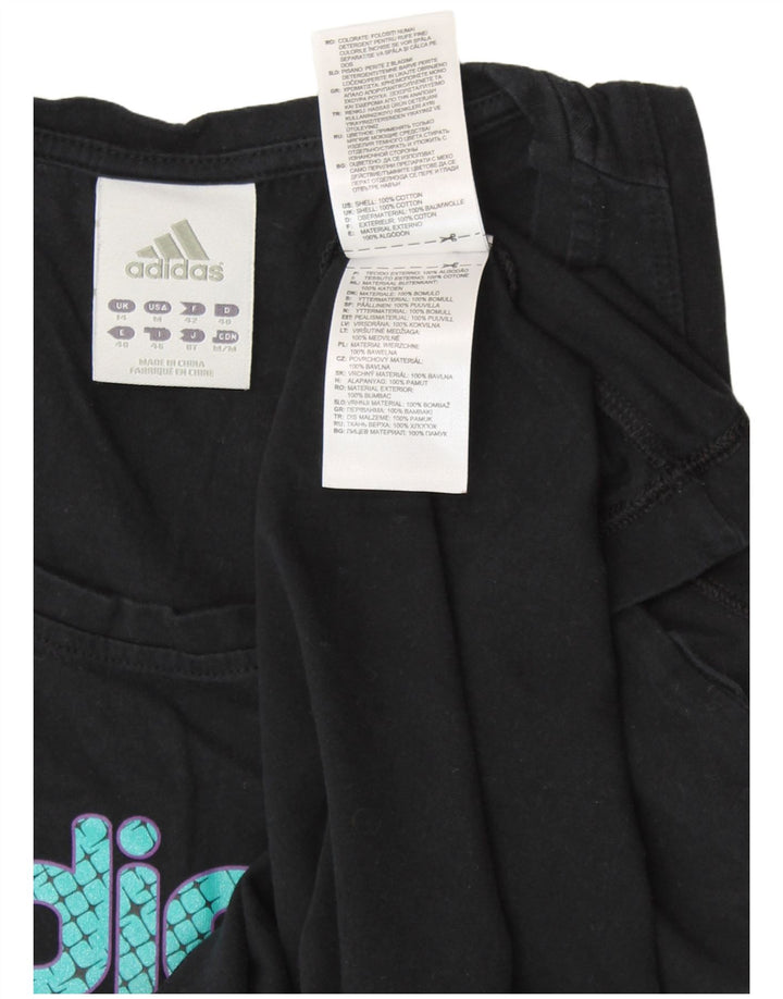 ADIDAS Womens Graphic Vest Top UK 14 Medium Black Cotton