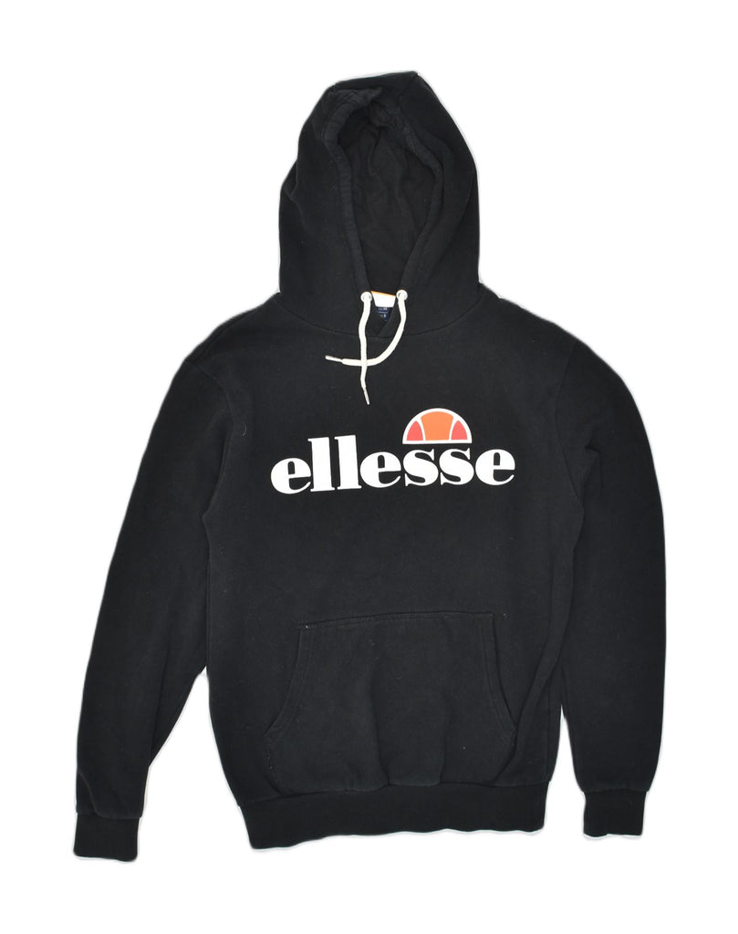 ELLESSE Womens Graphic Hoodie Jumper UK 10 Small Black Cotton | Vintage Ellesse | Thrift | Second-Hand Ellesse | Used Clothing | Messina Hembry 