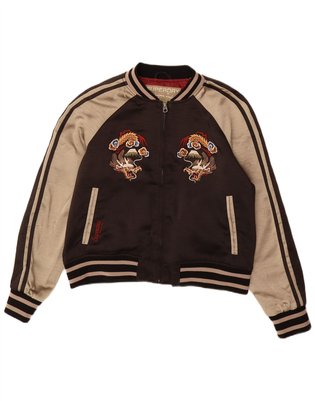 Superdry Womens Graphic Tracksuit Top Jacket UK 16 Large Brown Colourblock