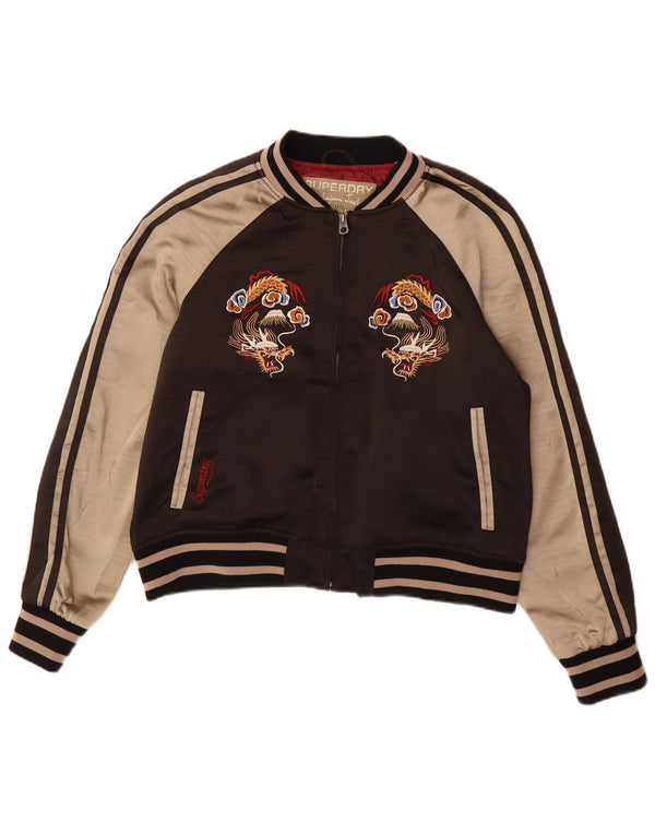 Superdry Womens Graphic Tracksuit Top Jacket UK 16 Large Brown Colourblock