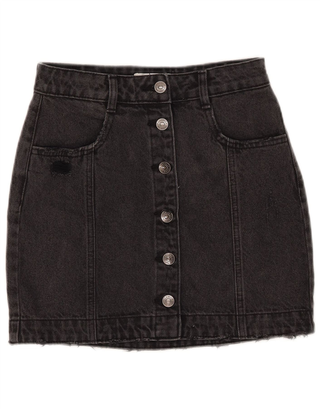 PULL & BEAR Womens Distressed Denim Skirt Small W26  Black Cotton
