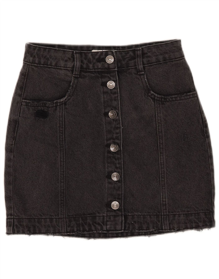PULL & BEAR Womens Distressed Denim Skirt Small W26  Black Cotton