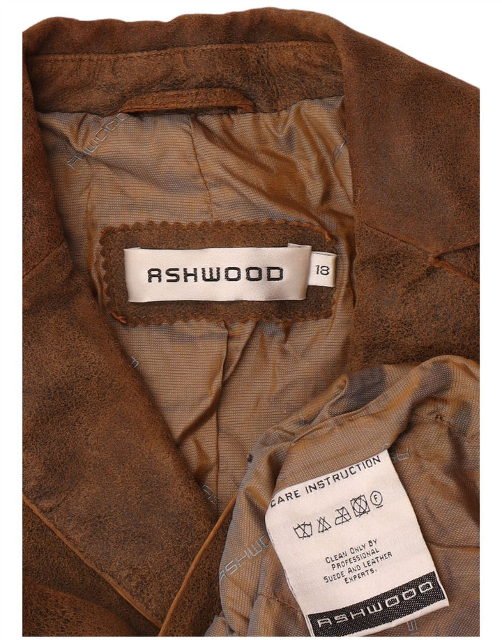Ashwood Womens Suede 2 Button Blazer Jacket UK 18 XL Brown Leather