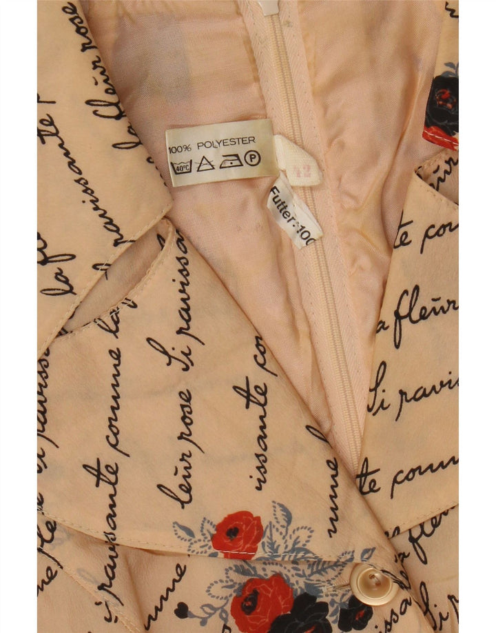 Trevira Womens Graphic Long Sleeve A-Line Dress IT 42 Medium Beige Floral