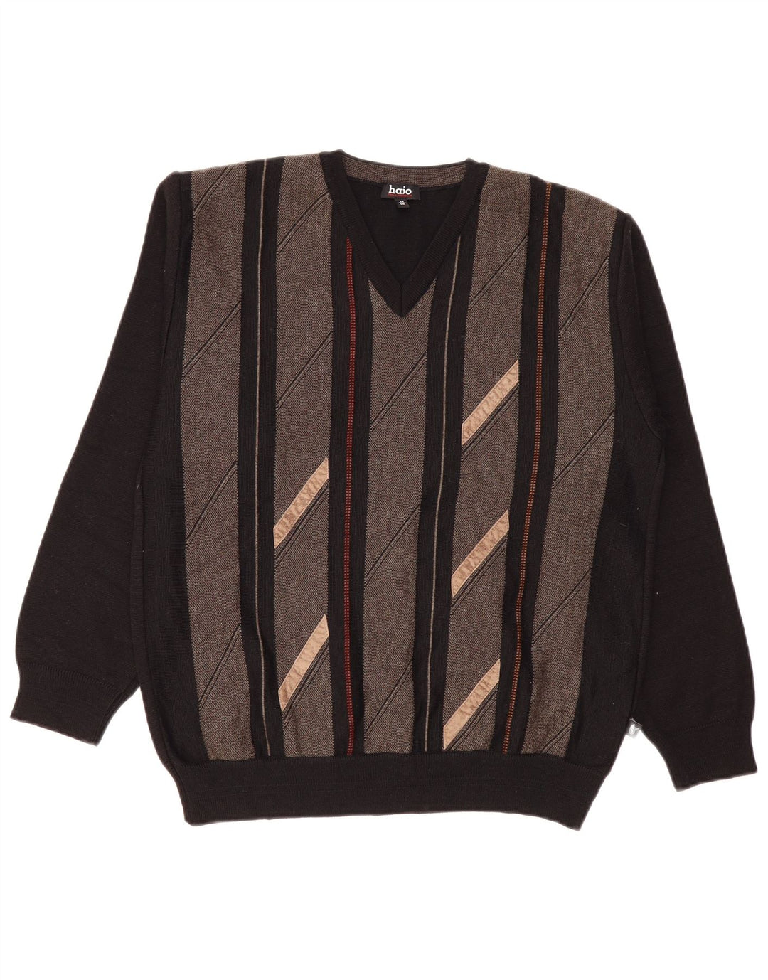 Hajo Mens V-Neck Jumper Sweater Medium Black Colourblock Wool