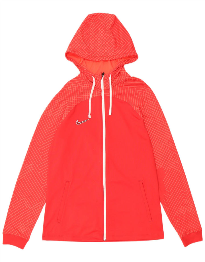 Nike Womens Dri Fit Zip Hoodie Sweater UK 14 Medium Red Geometric Polyester
