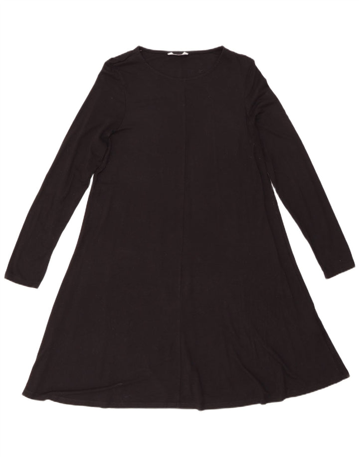Marks & Spencer Womens Long Sleeve A-Line Dress UK 12 Medium  Black Viscose