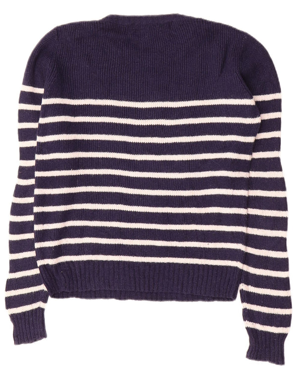 Zara Womens Boat Neck Jumper Sweater UK 12 Medium Navy Blue Striped Cotton