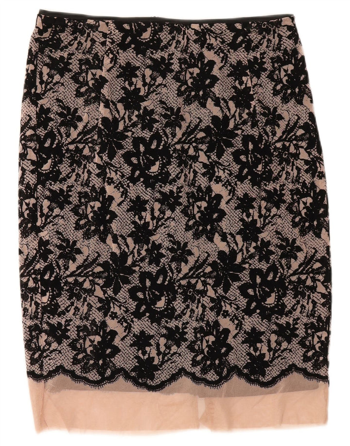 Zara Womens Midi Skirt XS W30 Black Floral Polyester