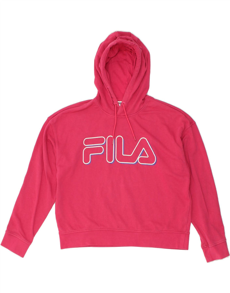 FILA Womens Graphic Hoodie Jumper UK 16 Large Pink Cotton | Vintage Fila | Thrift | Second-Hand Fila | Used Clothing | Messina Hembry 