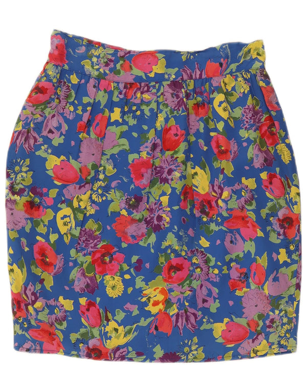 Vintage Womens High Waist Bubble Skirt IT 46 Large W30 Blue Floral Acetate