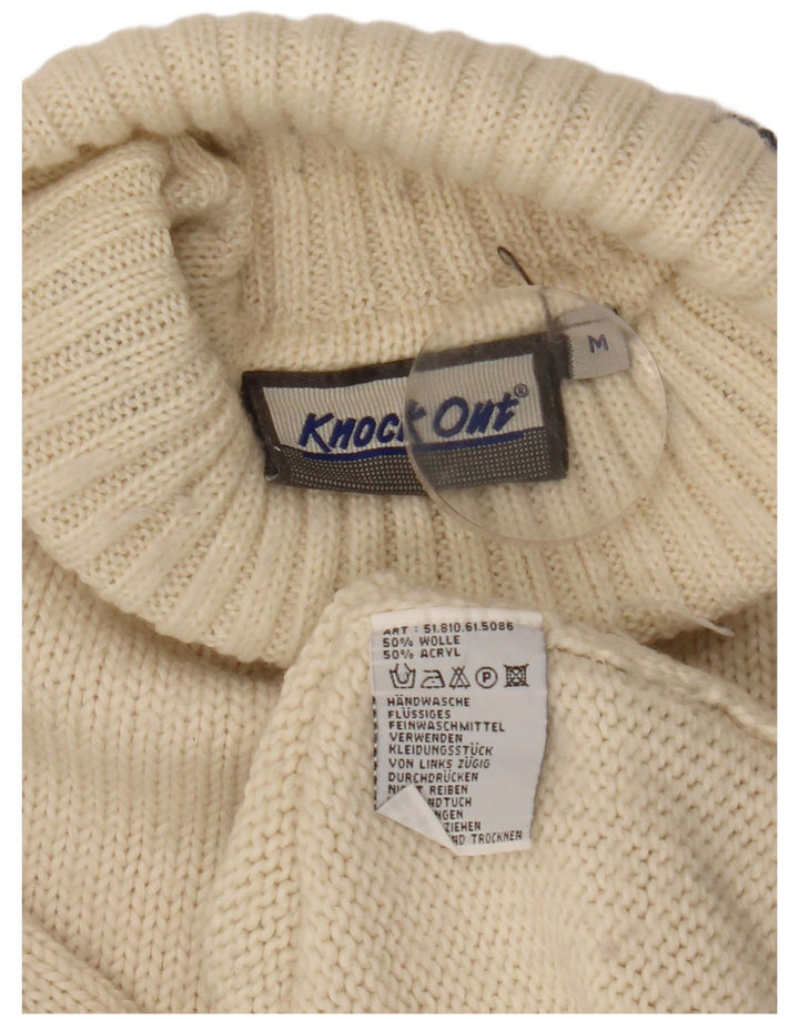 Knock Out Mens Roll Neck Jumper Sweater Medium White Colourblock Wool