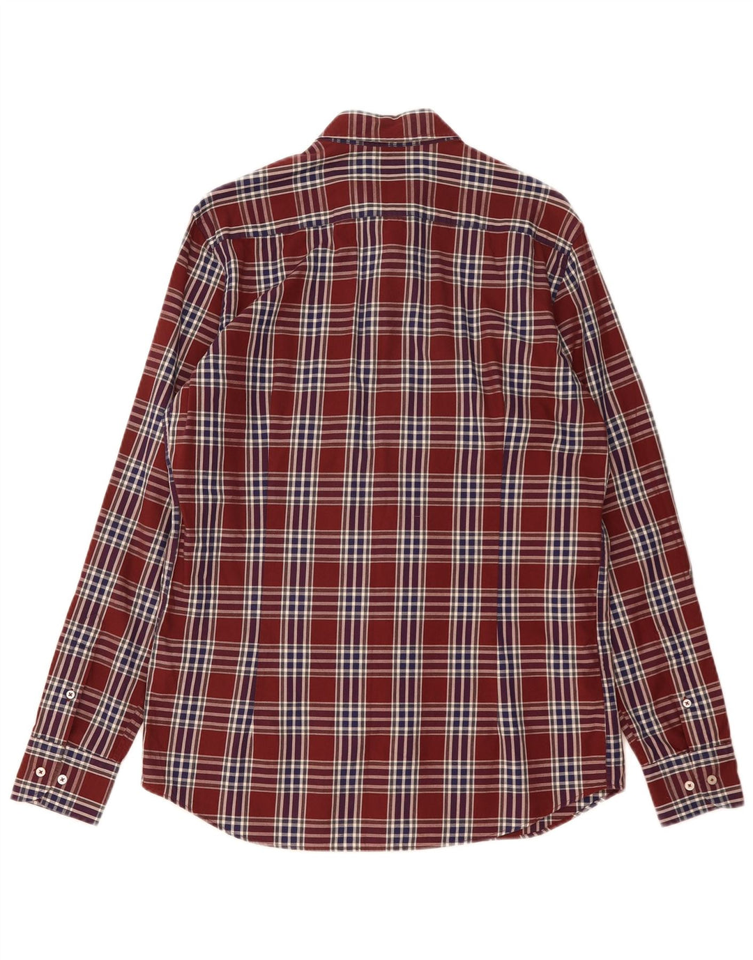 Massimo Dutti Mens Shirt Medium Burgundy Check Cotton