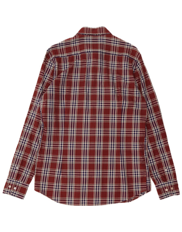 Massimo Dutti Mens Shirt Medium Burgundy Check Cotton