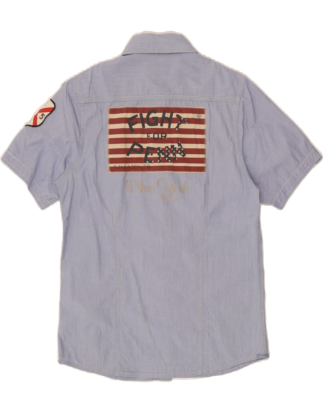 SCOTCH SHRUNK Boys Graphic Short Sleeve Shirt 13-14 Years Blue Cotton Vintage Scotch Shrunk and Second-Hand Scotch Shrunk from Messina Hembry 