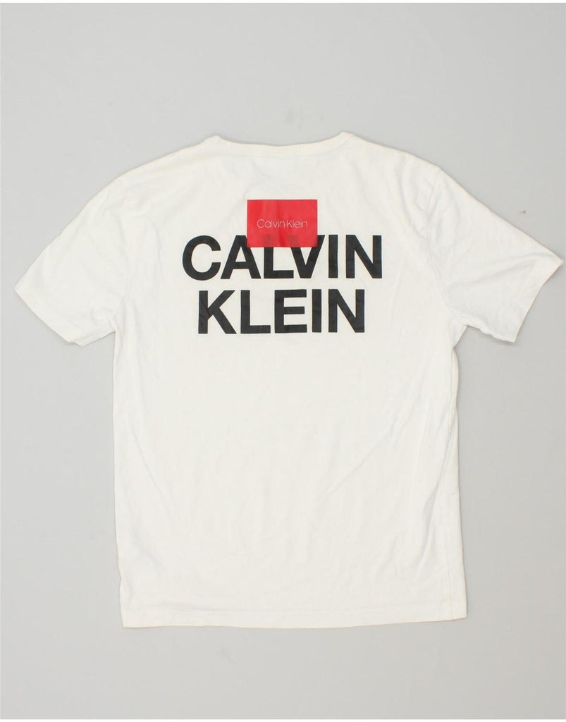 CALVIN KLEIN Mens Graphic T-Shirt Top Large White Cotton Vintage Calvin Klein and Second-Hand Calvin Klein from Messina Hembry 