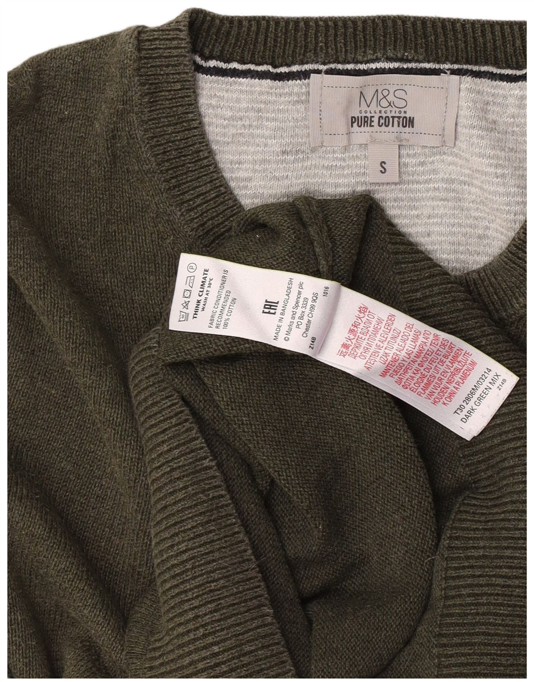Marks & Spencer Mens Crew Neck Jumper Sweater Small Khaki Cotton