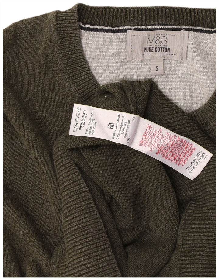 Marks & Spencer Mens Crew Neck Jumper Sweater Small Khaki Cotton