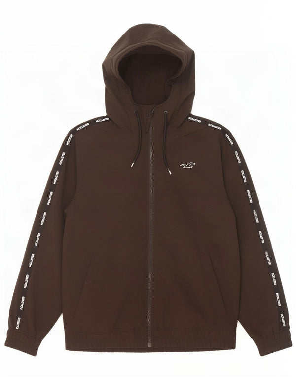 Hollister Mens Graphic Hooded Bomber Jacket UK 36 Small Black Polyester