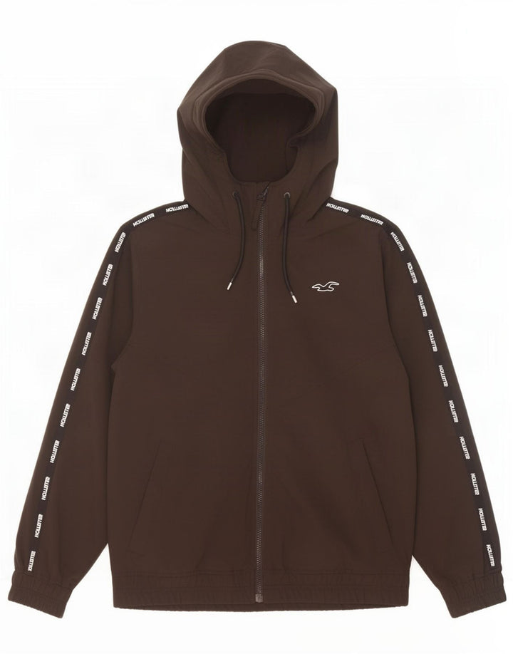 Hollister Mens Graphic Hooded Bomber Jacket UK 36 Small Black Polyester