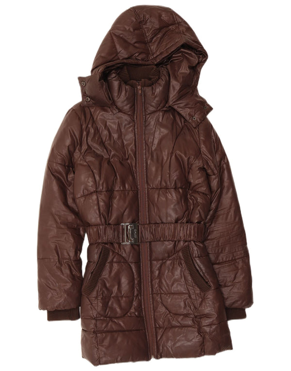Gaudi Womens Hooded Padded Coat IT 42 Medium Brown Polyester