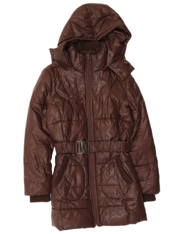 Gaudi Womens Hooded Padded Coat IT 42 Medium Brown Polyester
