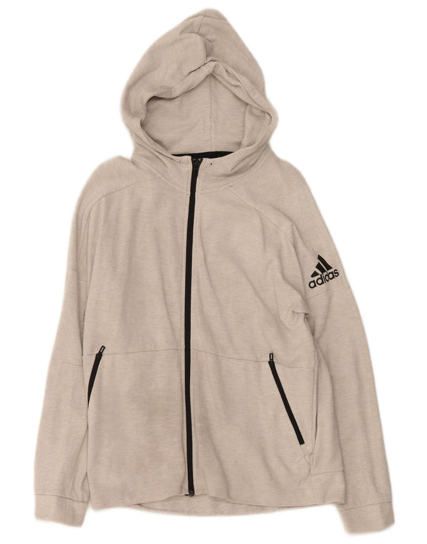 Adidas Womens Zip Hoodie Sweater UK 16/18 Large Grey Flecked Cotton