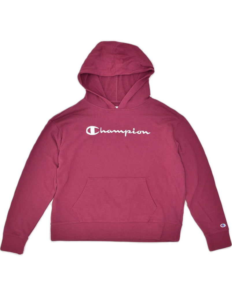 CHAMPION Womens Oversized Graphic Hoodie Jumper UK 14 Medium Burgundy | Vintage | Thrift | Second-Hand | Used Clothing | Messina Hembry 