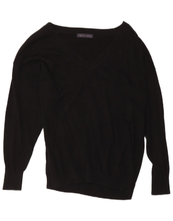 Marks & Spencer Womens V-Neck Jumper Sweater UK 16 Large Black Cotton