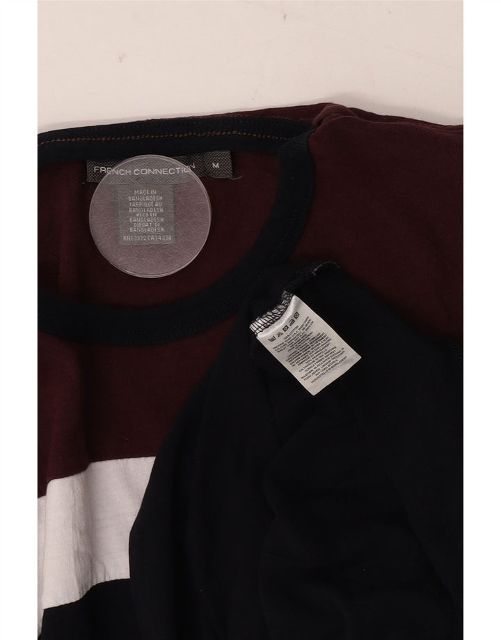 French Connection Mens T-Shirt Top Medium Burgundy Colourblock Cotton