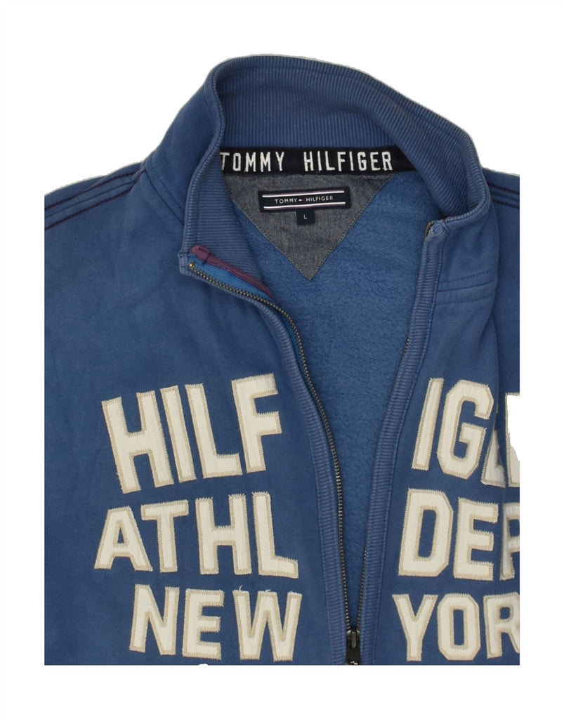 TOMMY HILFIGER Mens Graphic Tracksuit Top Jacket Large Blue Cotton | Vintage Tommy Hilfiger | Thrift | Second-Hand Tommy Hilfiger | Used Clothing | Messina Hembry 
